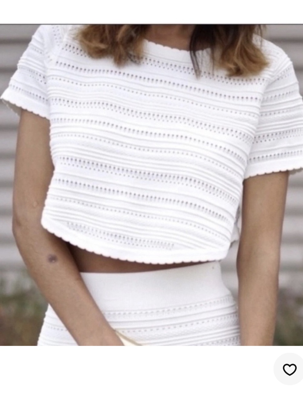 Torn by Ronny Kobo Lena Ivory Pointelle Knit Crop Top M